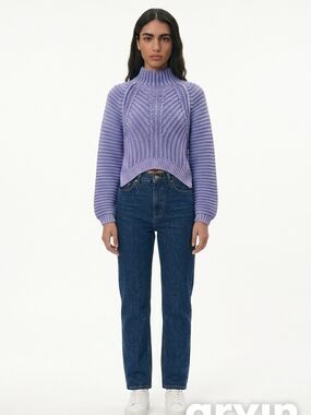 Free People Lavender Cable Knit Mock Neck Sweater